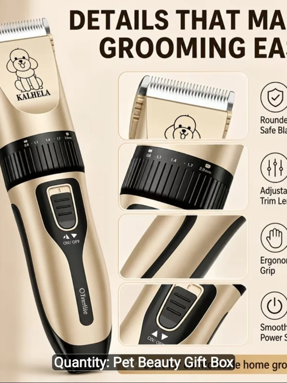 Gold & Black Type-C Pet Hair Trimmer - Cordless Grooming Kit